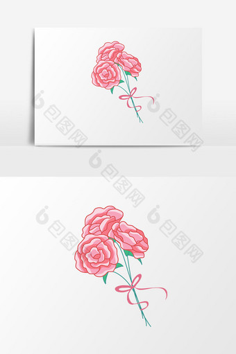 手绘卡通表白季粉丝带一束红玫瑰图片