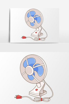 手绘卡通夏天家用夹子型电风扇元素免扣