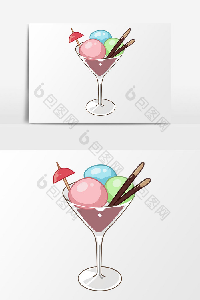 夏天三角杯冰淇淋球组合免扣图片图片