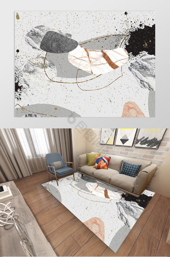 现代手绘抽象几何涂鸦客厅地毯沙发茶几垫图片