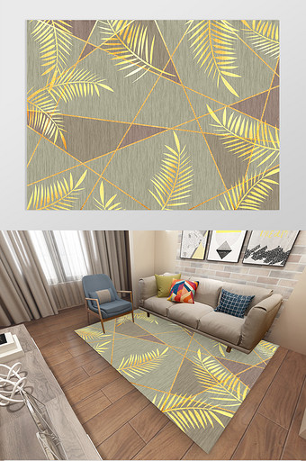 北欧简约几何烫金绿植地毯设计图片