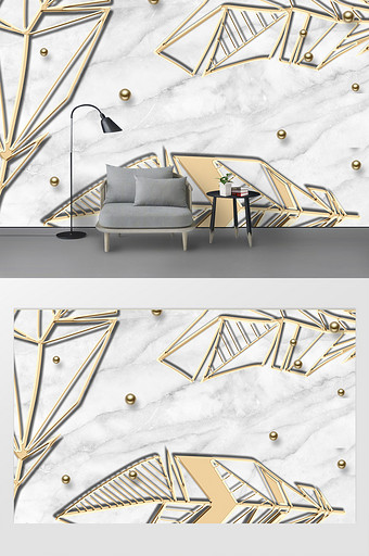 现代简约金色铁艺树叶珍珠浮雕背景墙图片