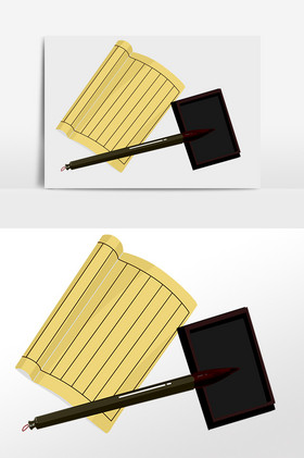 古代国学教育竹筒毛笔插画