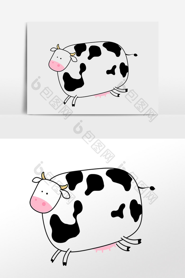 手绘哺乳动物卡通花纹牛奶插画