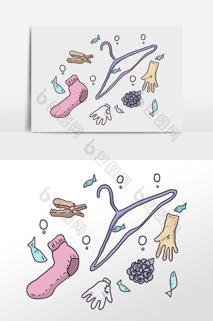 手绘海洋生活垃圾环境污染插画图片