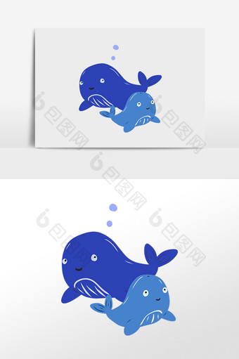 手绘海洋水生物卡通大小鲸鱼插画图片