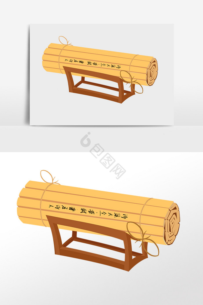 古代国学教育竹筒册插画图片