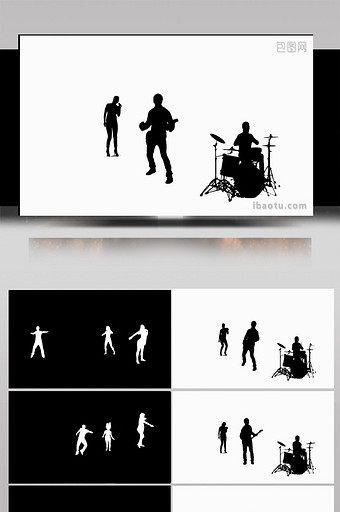 黑色，白色舞蹈，架子鼓，吉他歌手等剪影图片
