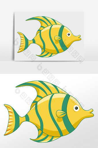 手绘卡通海洋水生物花纹小鱼插画图片