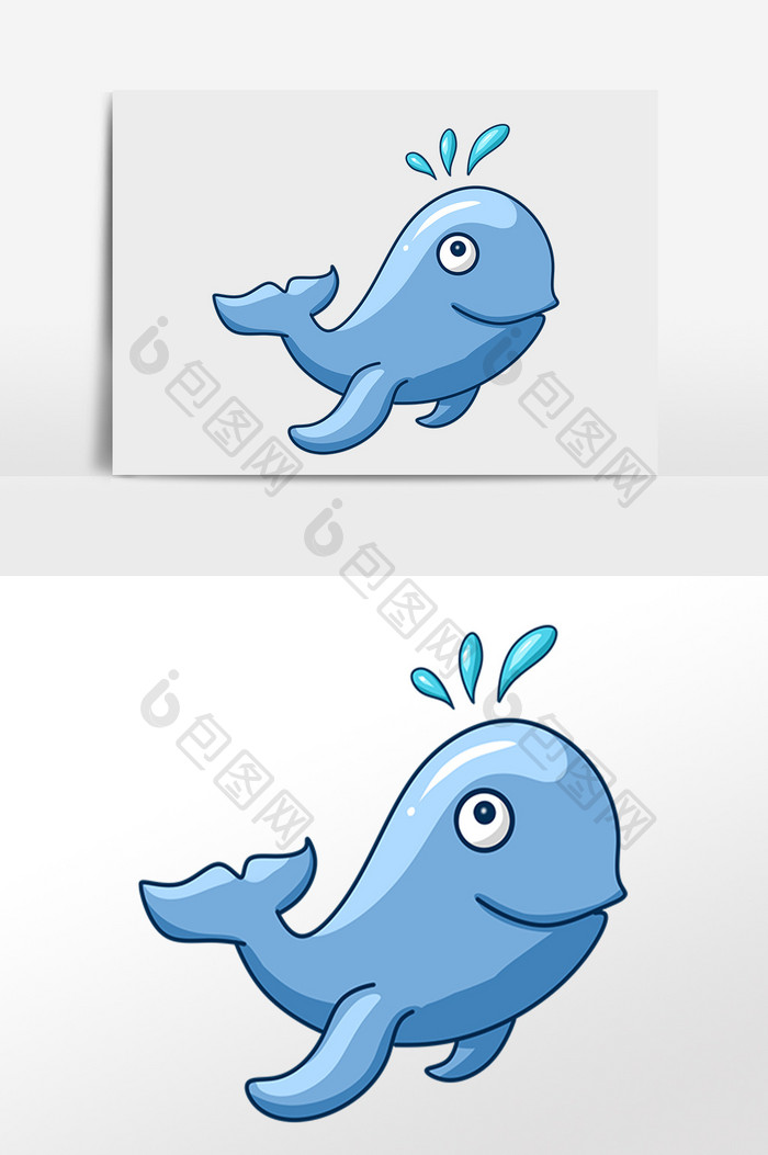 手绘海洋水生物蓝色海豚插画