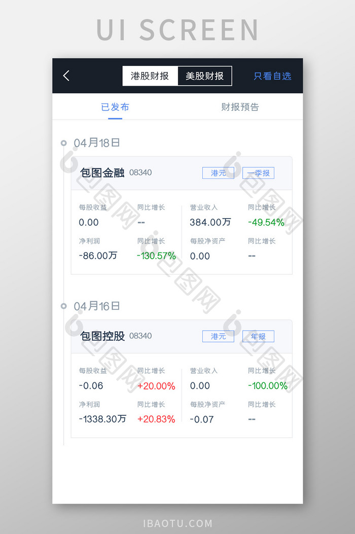 股票基金APP财报UI移动界面