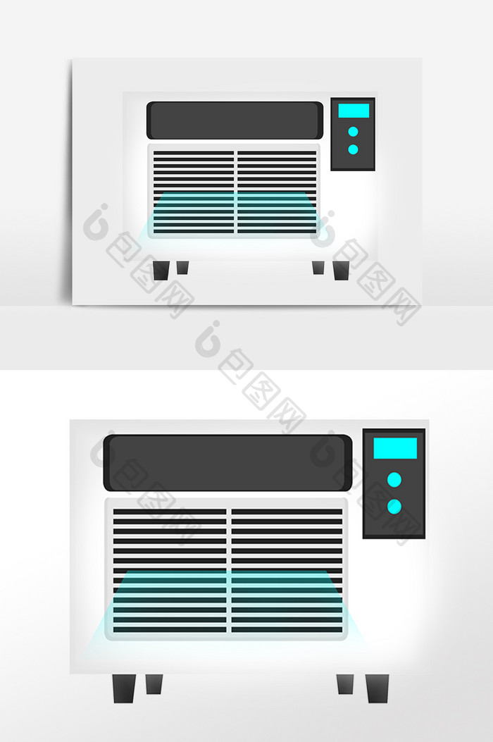 手绘炎热夏天扇风家电空调插画
