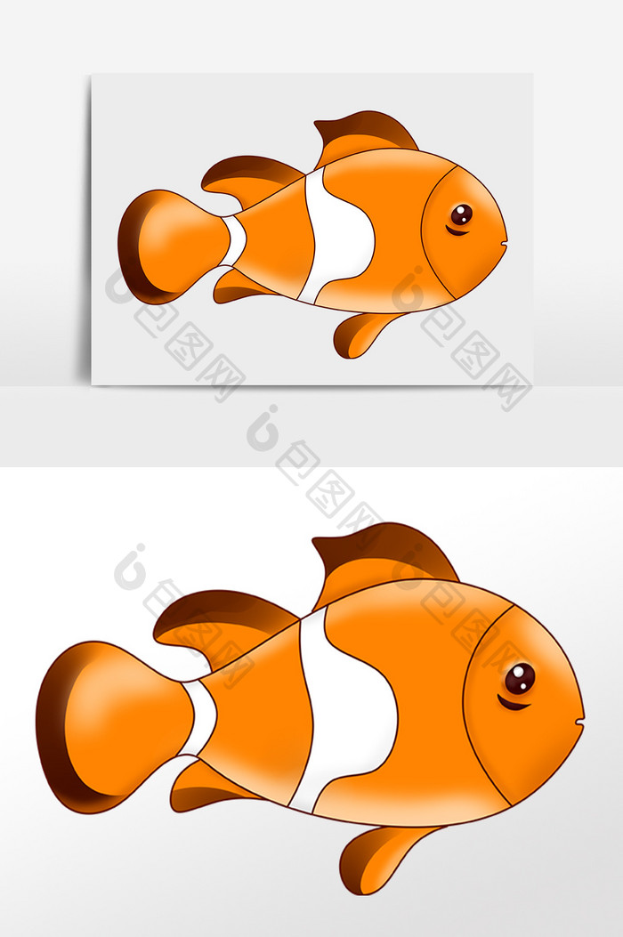 手绘海洋水生物卡通小丑鱼插画