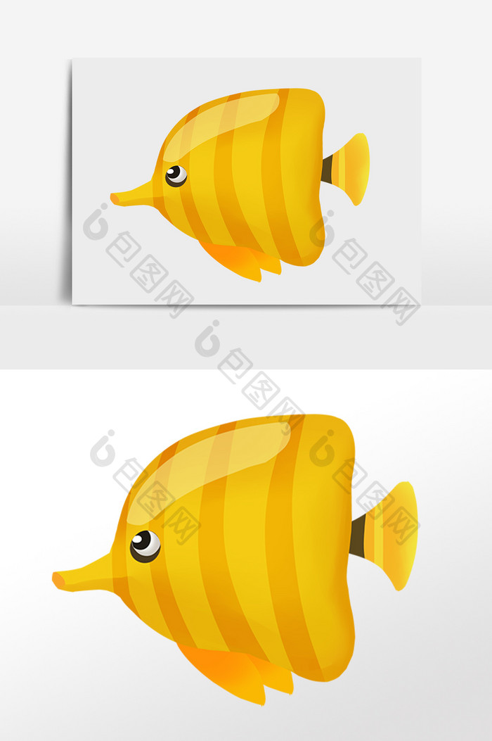 手绘海洋水生物热带鱼黄色插画
