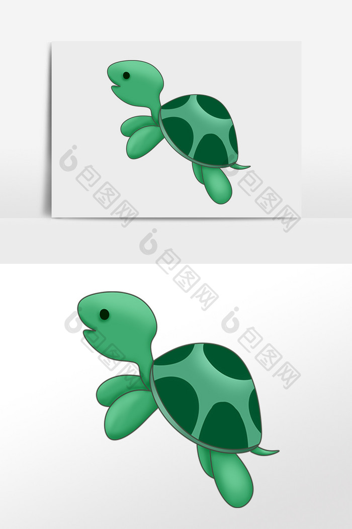 手绘卡通海洋生物绿色海龟插画