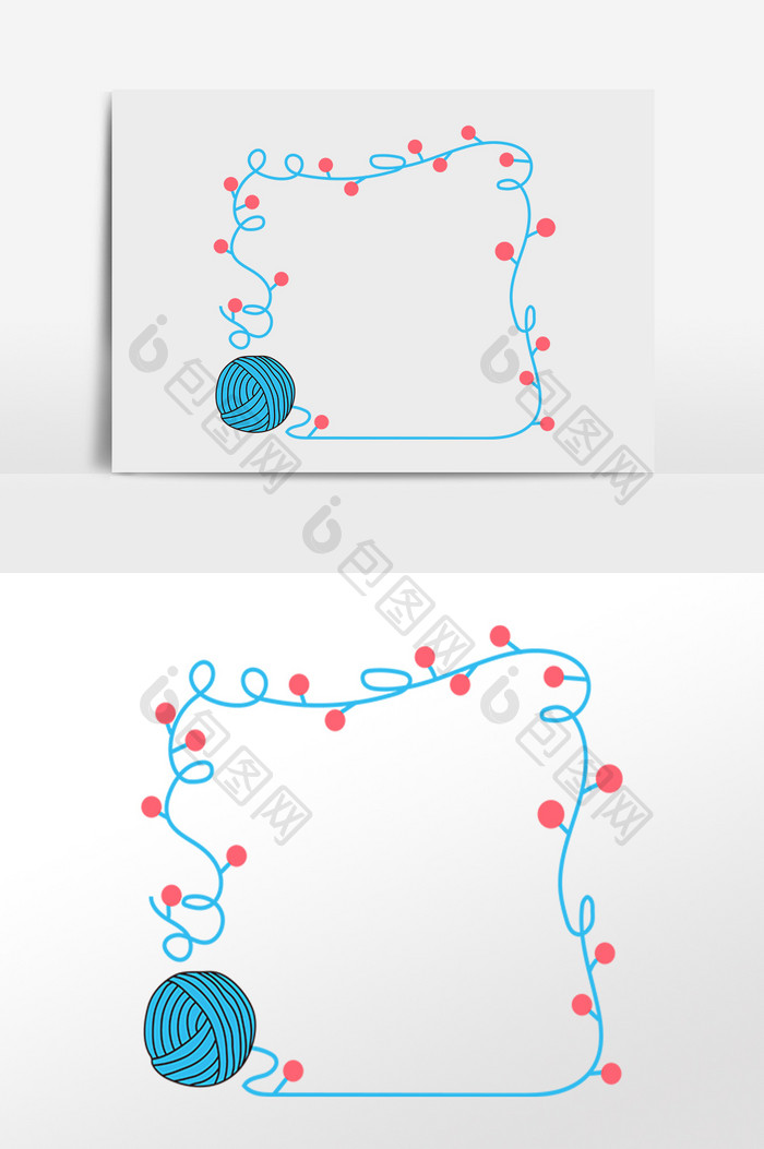 手绘卡通蓝色毛线装饰边框插画