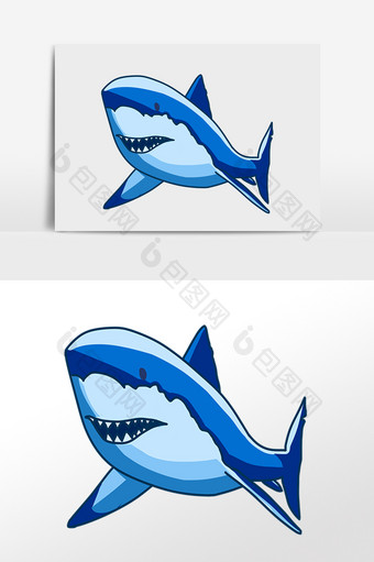 手绘海洋水生物动物大鲨鱼插画图片