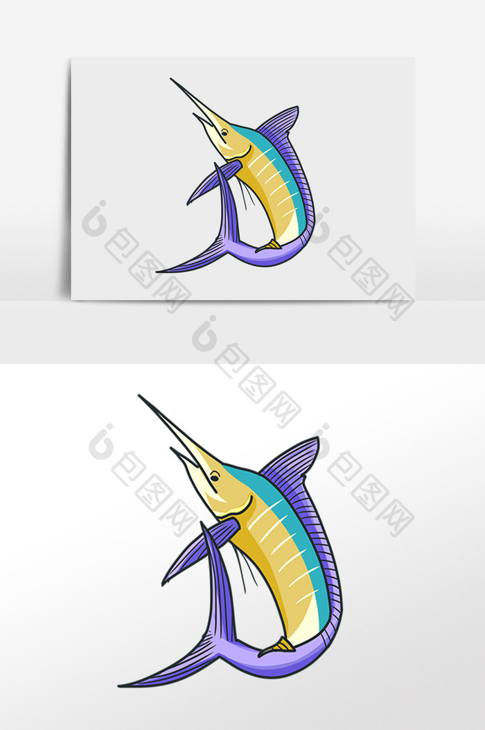 手绘海洋水生物紫色海鱼插画