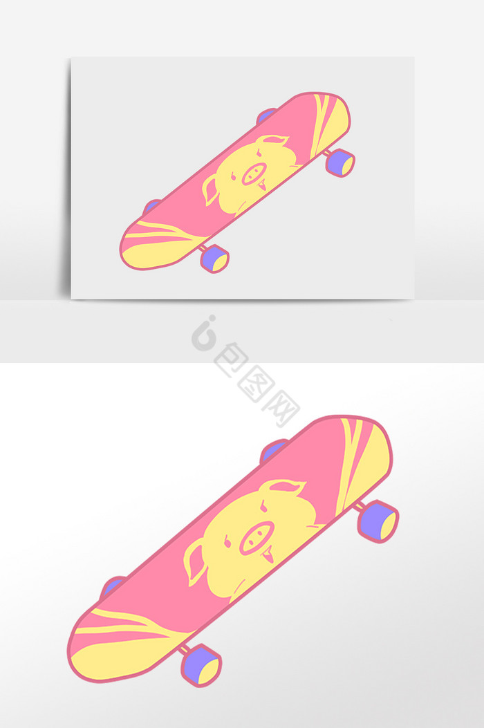 儿童玩具小猪滑板车插画图片