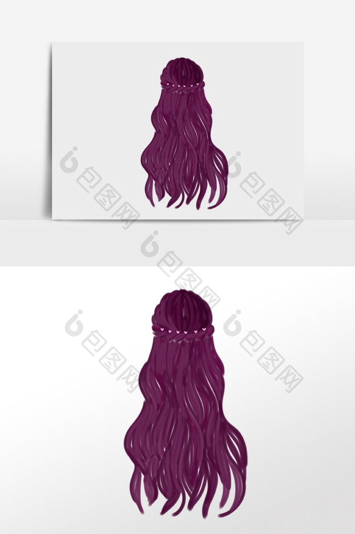 手绘女士紫色长头发发型插画
