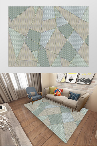 北欧简约几何仿大理石地毯设计图片