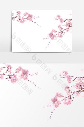 春天装饰桃花树枝元素图片