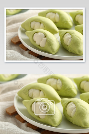 高清传统面点豌豆果蔬馒头摄影图图片