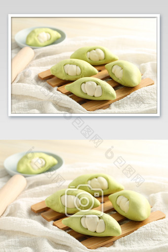 传统手工面点果蔬豌豆馒头摄影图图片