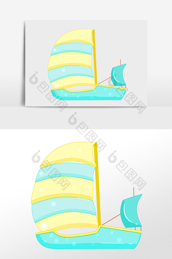 大海交通工具黄绿帆船插画图片图片