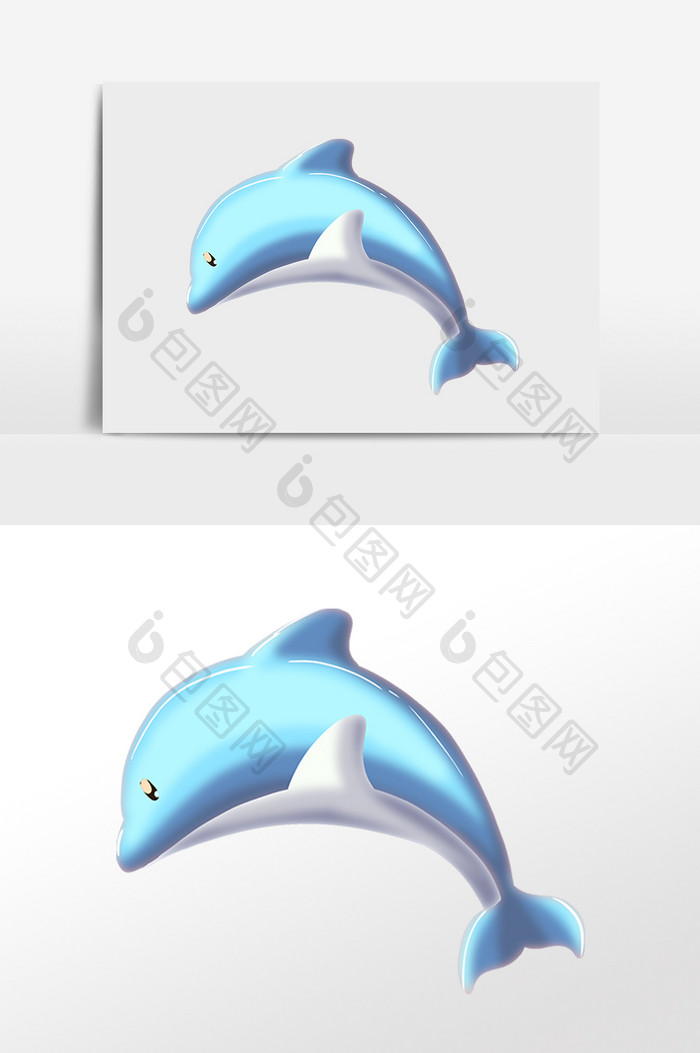 手绘海洋动物蓝海豚水生物插画