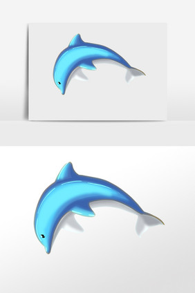 手绘海洋动物蓝色海豚水生物插画