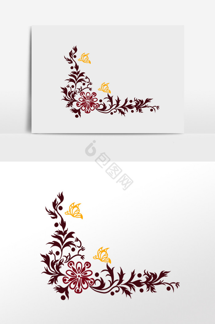 植物花朵枝藤蝴蝶边框插画图片