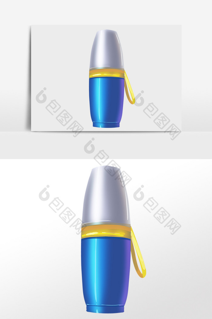 手绘不锈钢蓝色保温水杯插画