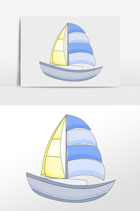 手绘大海交通工具彩色帆船插画