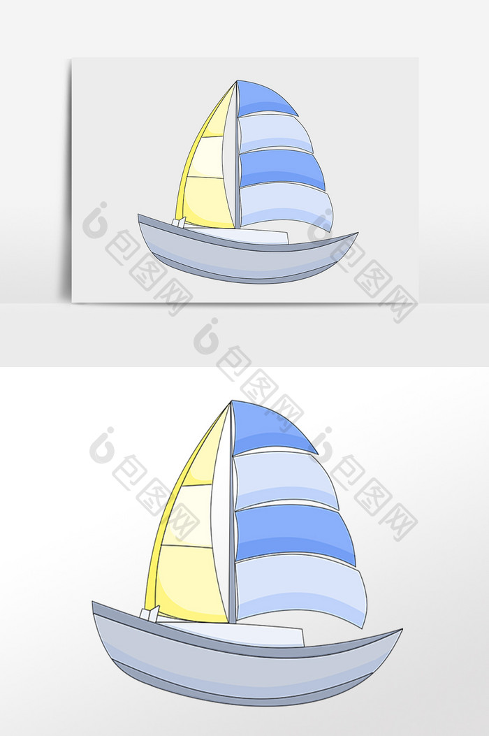 手绘大海交通工具彩色帆船插画