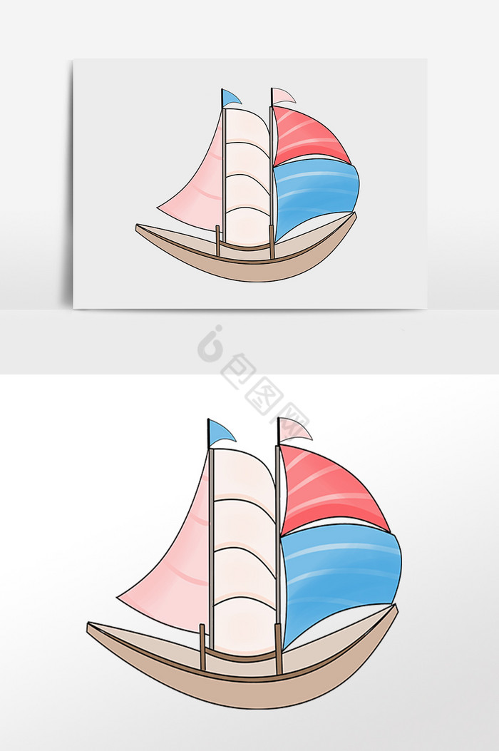 大海交通工具小帆船插画图片