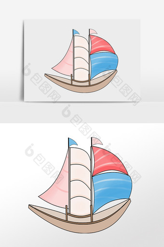 手绘大海交通工具小帆船插画图片