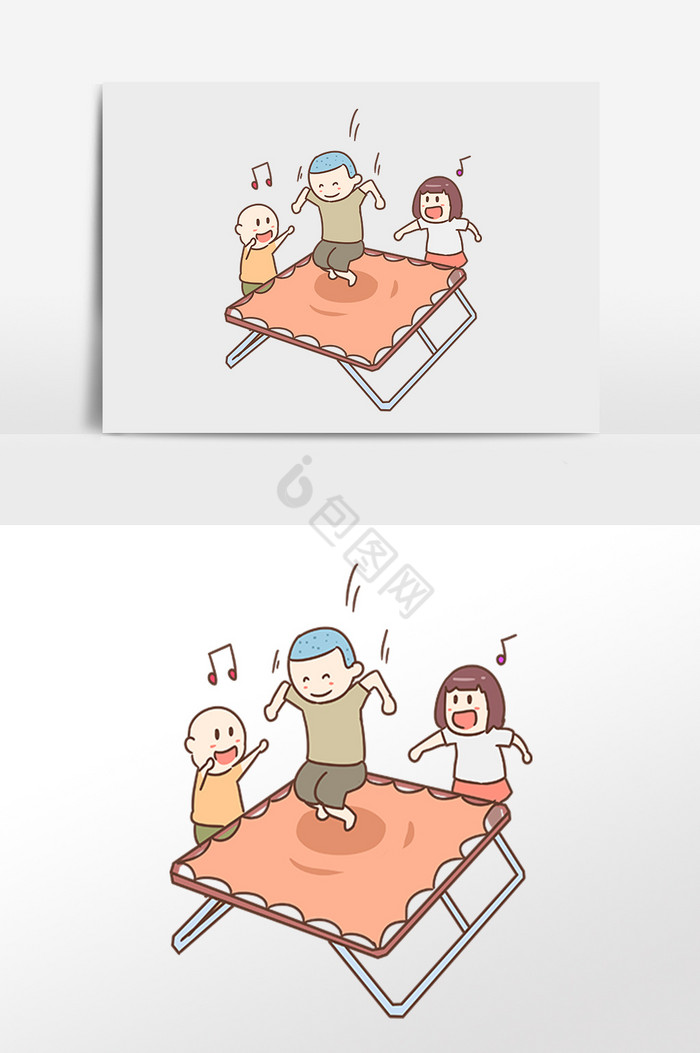 儿童节儿童玩耍蹦蹦床插画图片