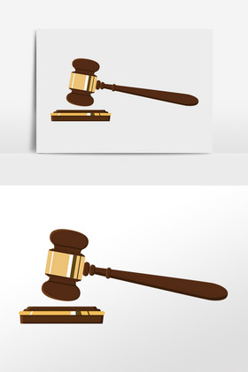 手绘法庭法度法官木质法槌插画