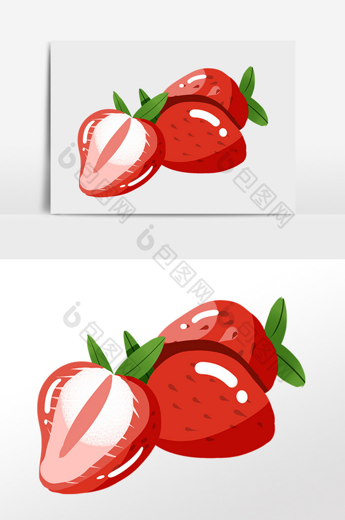 手绘夏季美味草莓新鲜水果插画