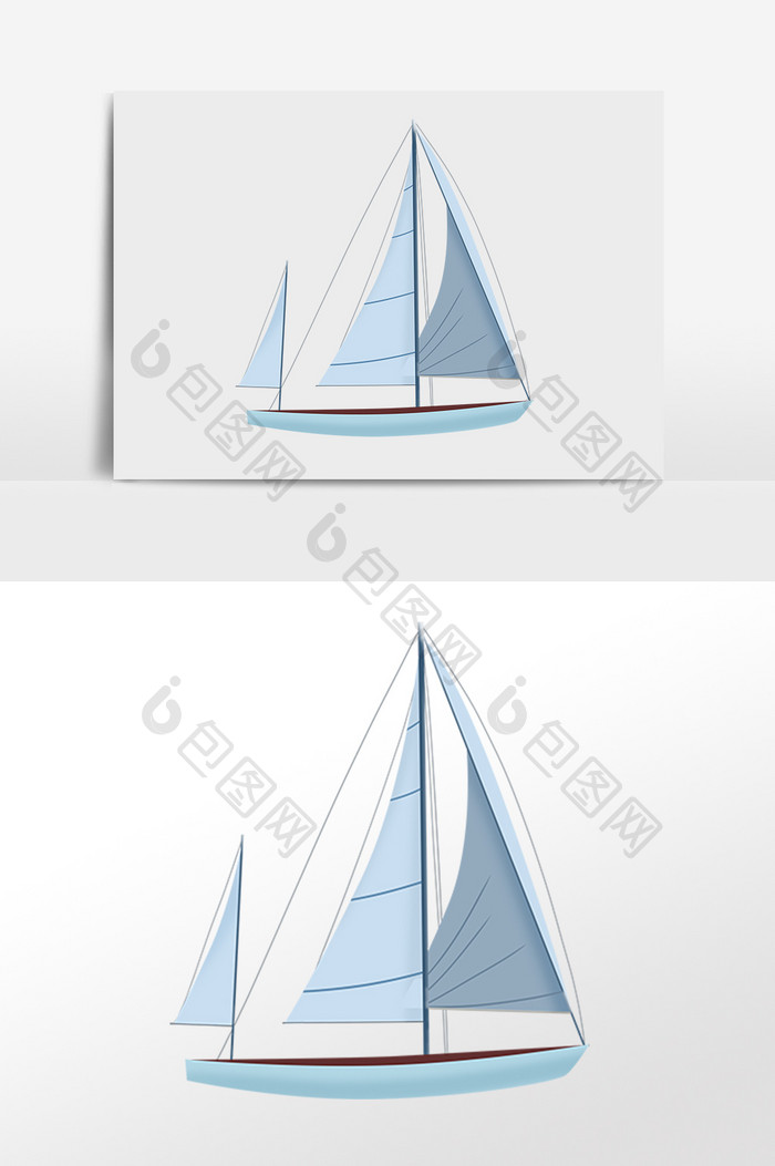 手绘大海交通工具轮船帆船插画