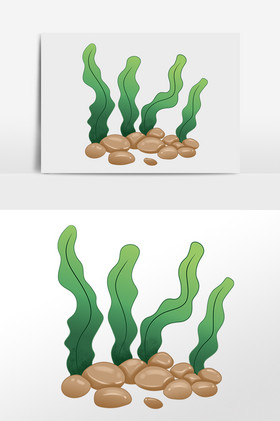 植物绿水草插画海底海洋生物水草珊瑚插画海底海洋生物珊瑚水草插画