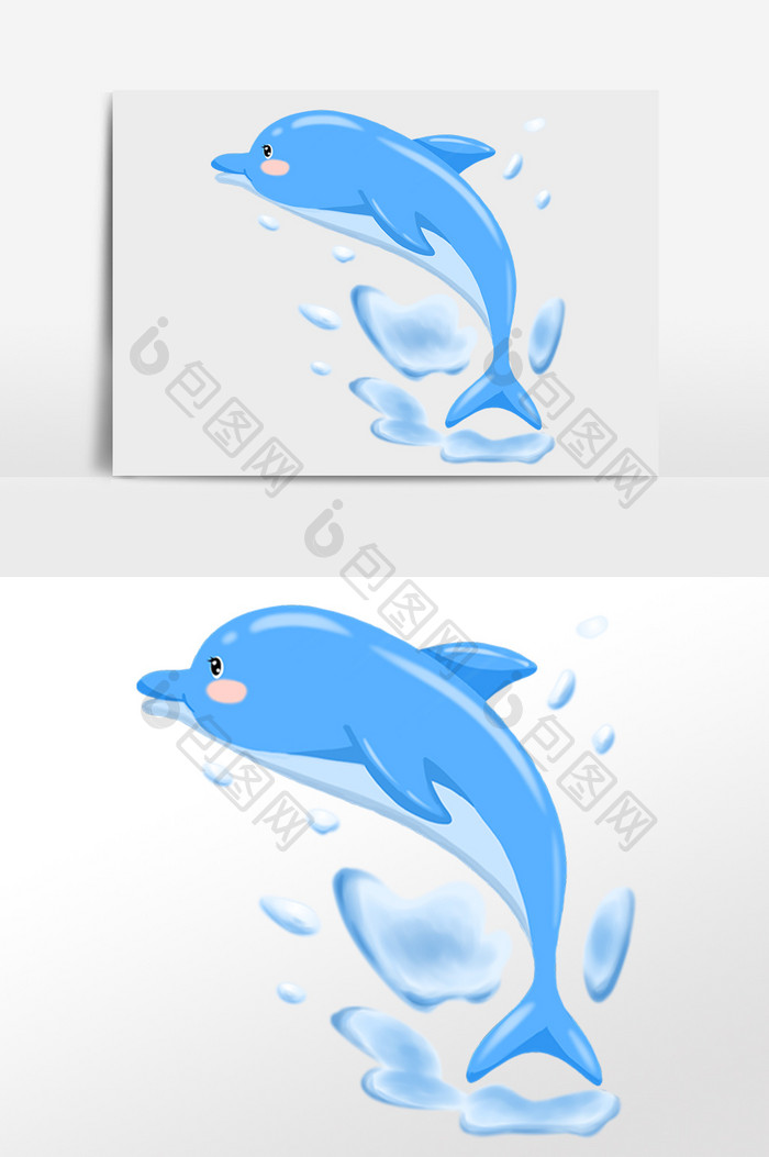 手绘海洋生物海豚水生物插画