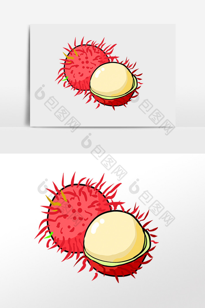 手绘夏季美味荔枝新鲜水果插画