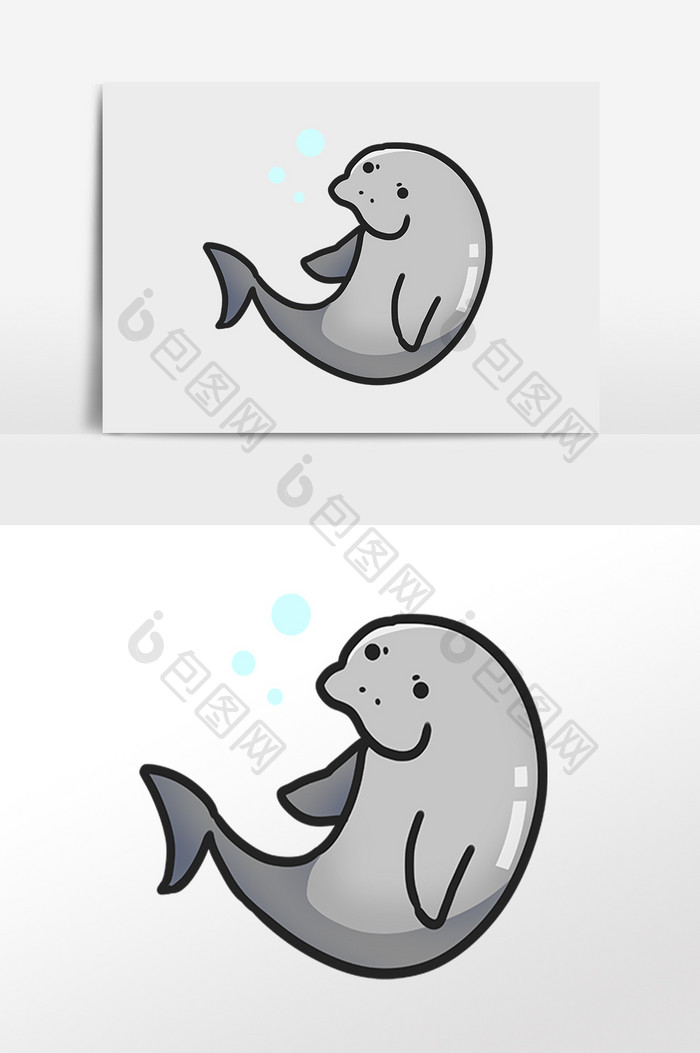 手绘海洋生物水生物灰色海豚插画