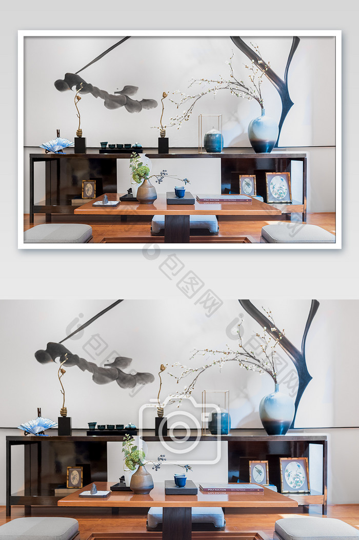 禅意新中式客厅茶室家居摄影图