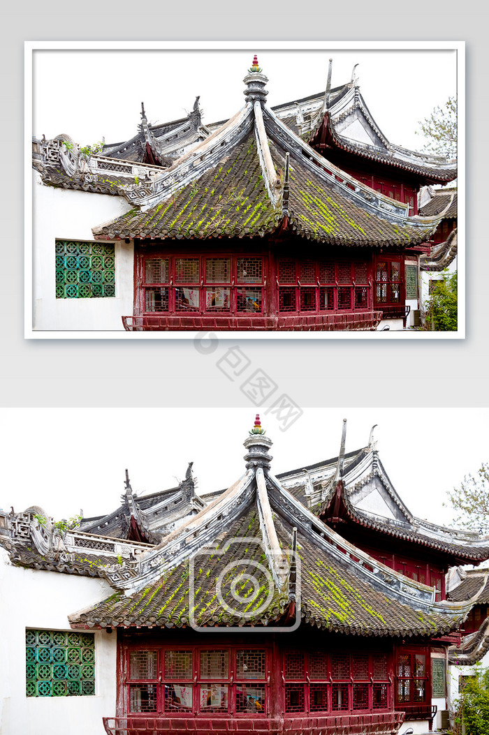 古典建筑红墙绿瓦屋顶图片