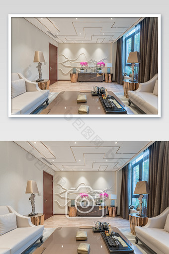新中式优雅大气的休息室家居摄影图片
