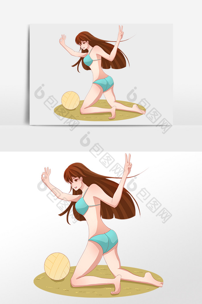 夏季夏天乘凉沙滩游玩女孩插画图片图片