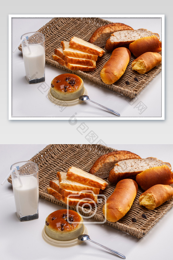 中式美味早餐面包牛奶摄影图图片图片